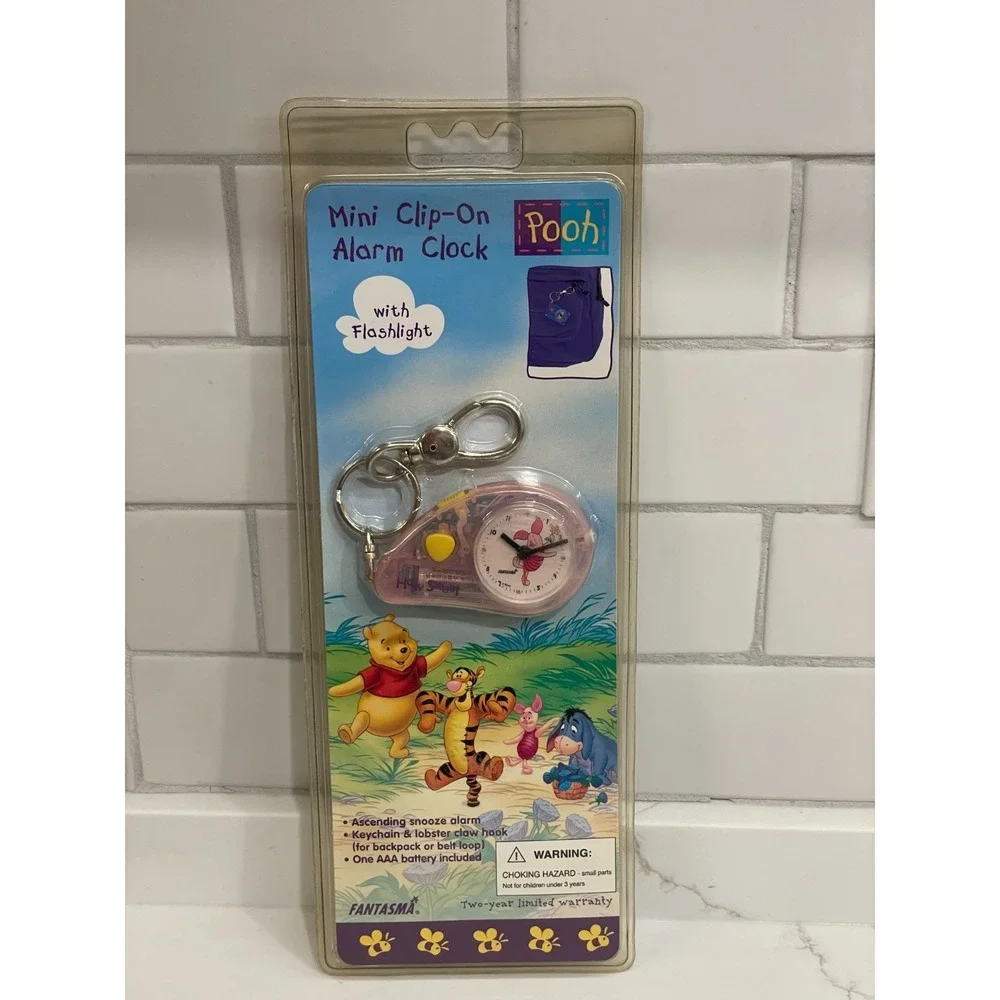 Vintage Piglet Winnie the‎ Pooh Mini Clip-on Alarm Clock Flashlight Pink New